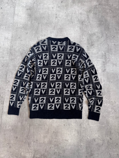 Versace Classic V2 Velour Monochrome Logo Print Knit Crewneck