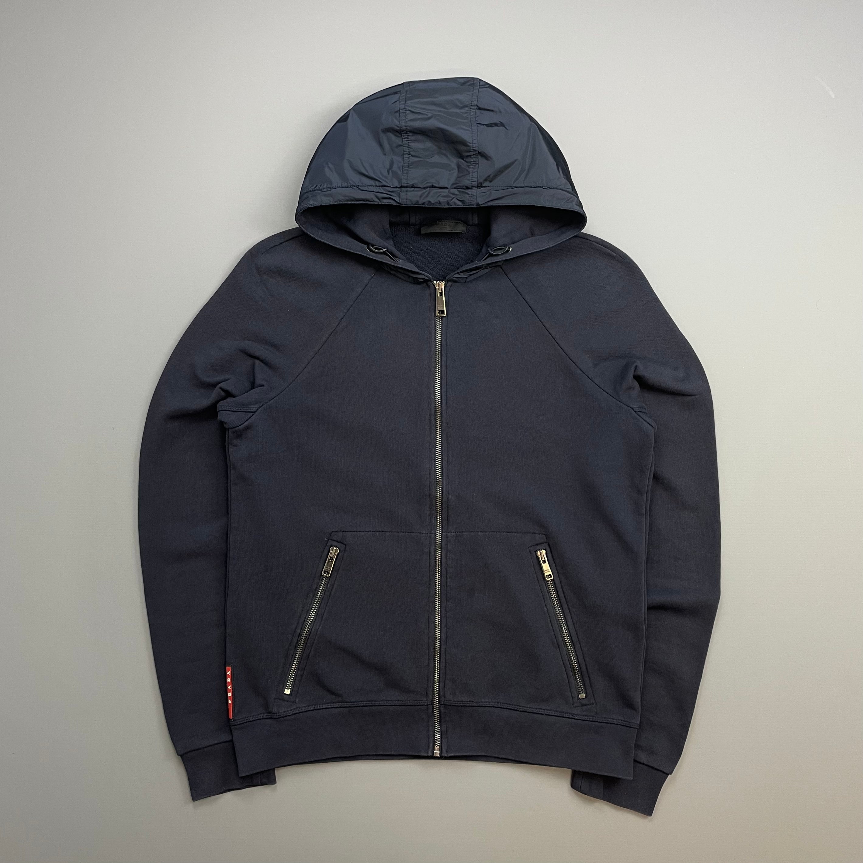 Prada Sport Navy 2015 Nylon Hood Zip-Through Hoodie – Known Source