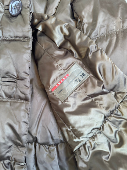 Prada Brown Flare Hem Dyed Alopex Lagopus Fox Trim Puffer Coat