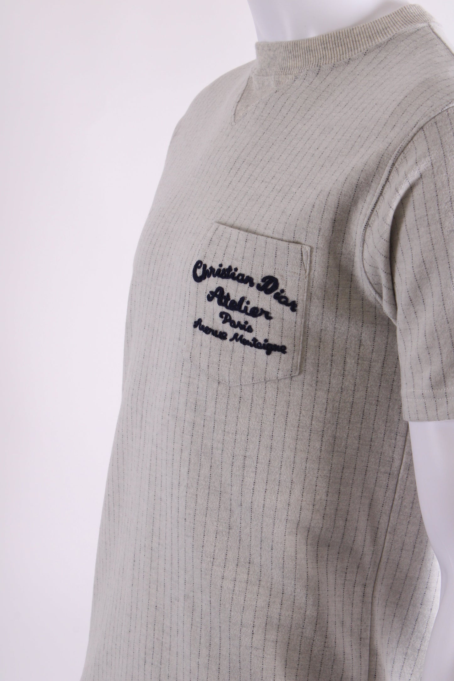 Dior Embroidered Stripe T-shirt Light Grey/ Navy M | Medium, Multicoloured