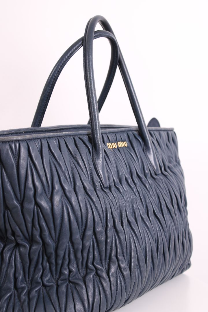 Miu Miu Matalasse Leather Tote Bag Navy | O/S, Navy