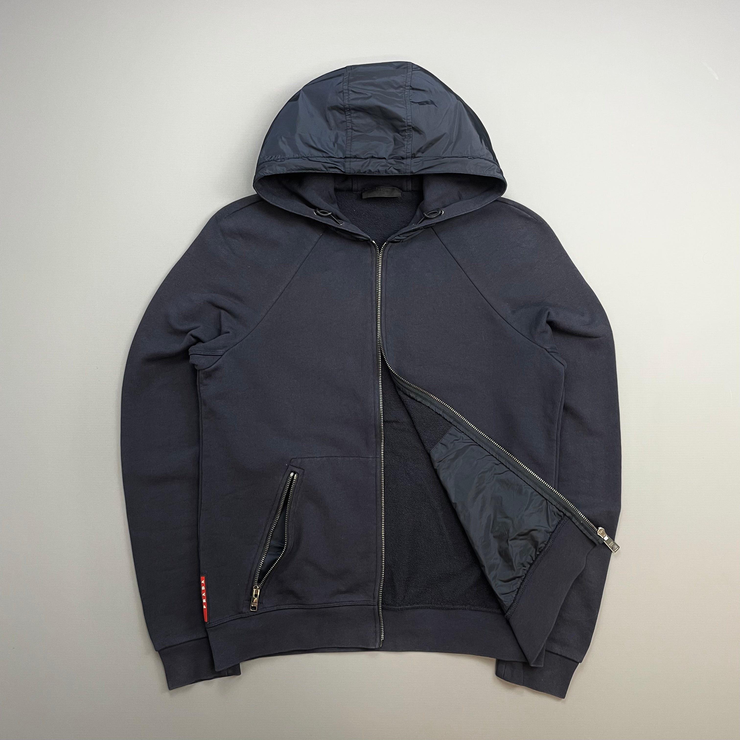 Prada Sport Navy 2015 Nylon Hood Zip-Through Hoodie – Known Source