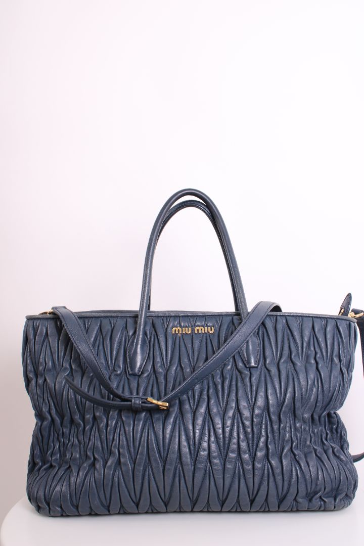 Miu Miu Matalasse Leather Tote Bag Navy | O/S, Navy