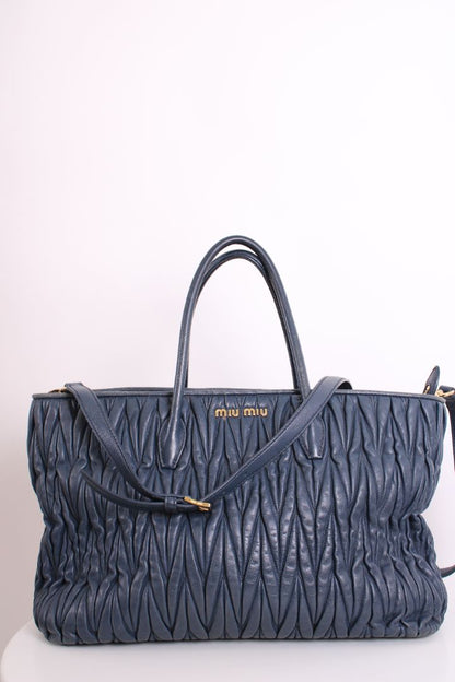 Miu Miu Matalasse Leather Tote Bag Navy | O/S, Navy