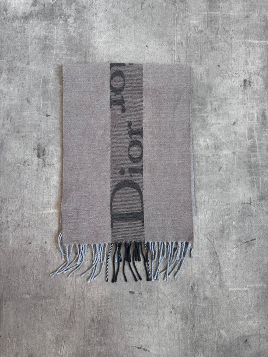 Christian Dior Wool Blend Grey Logo Print Scarf