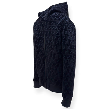 FENDI FF LOGO VELVET ZIP-UP HOODIE BLACK 52 / L | Large, Black