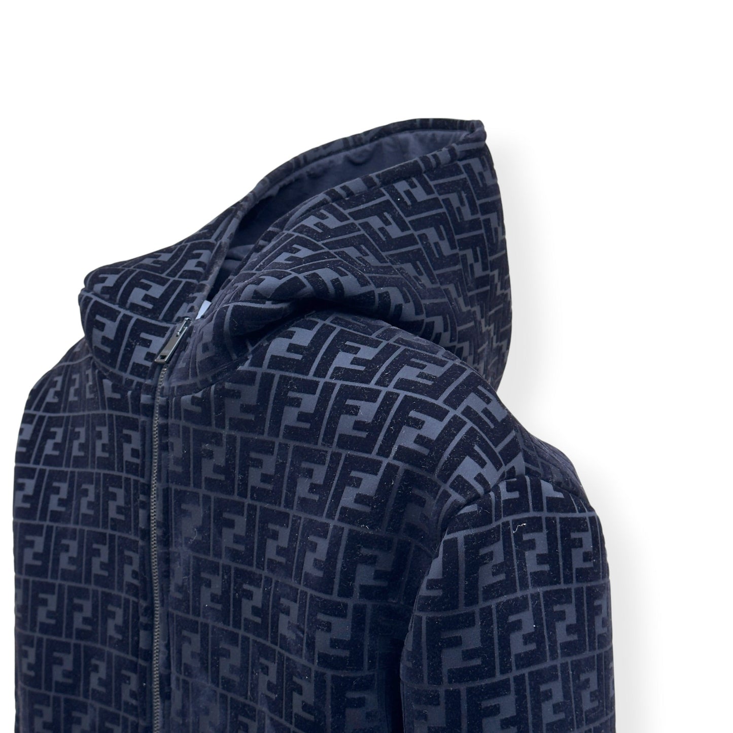 FENDI FF LOGO VELVET ZIP-UP HOODIE BLACK 52 / L | Large, Black