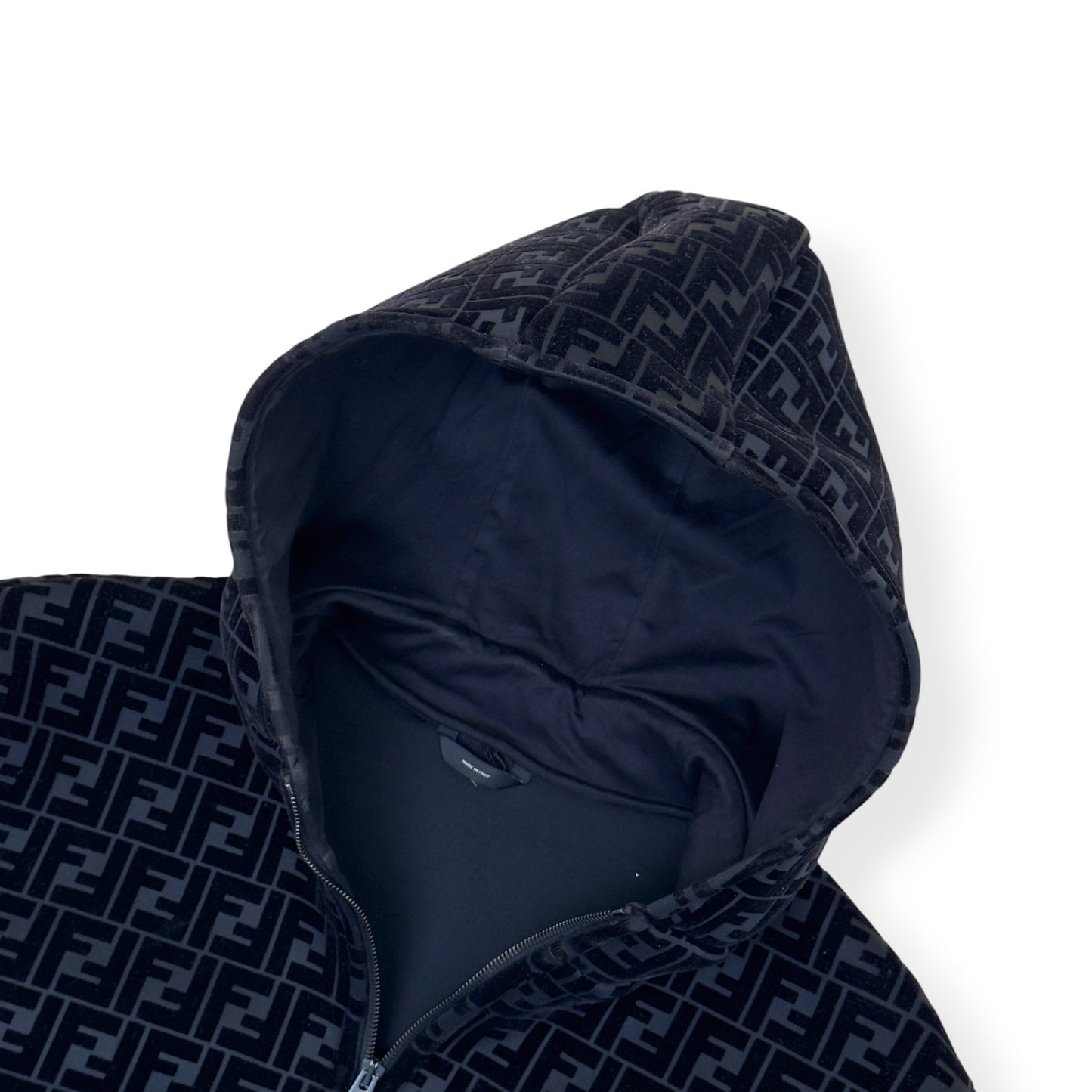FENDI FF LOGO VELVET ZIP-UP HOODIE BLACK 52 / L | Large, Black