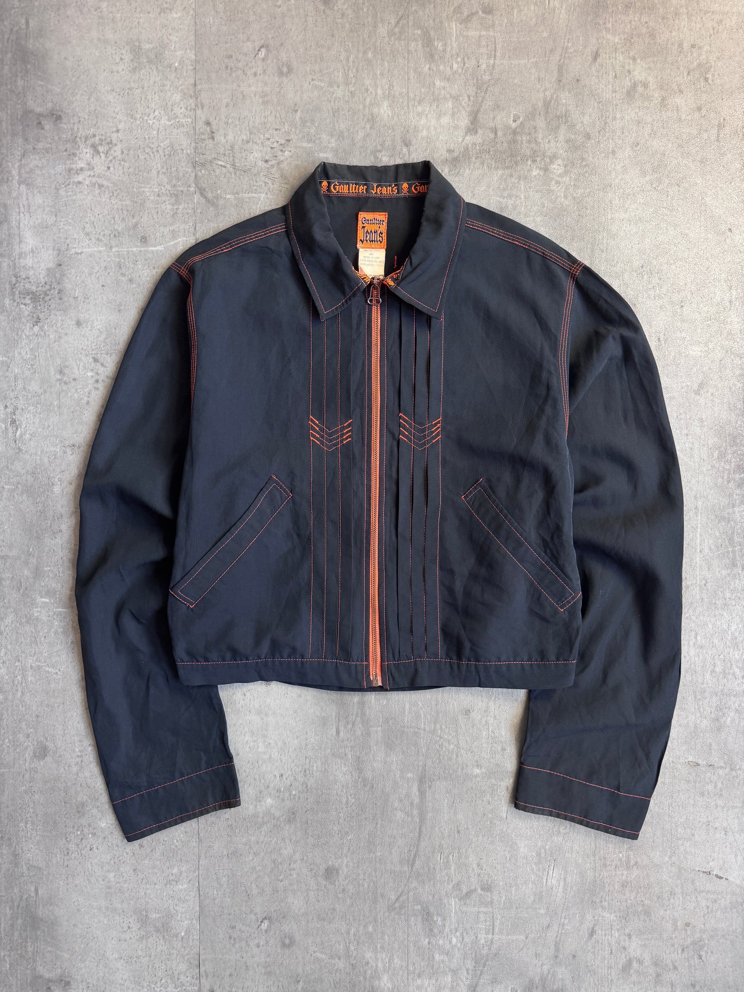 90's Gaultier Jeans Cropped Contrast Stitch Pleated Jacket