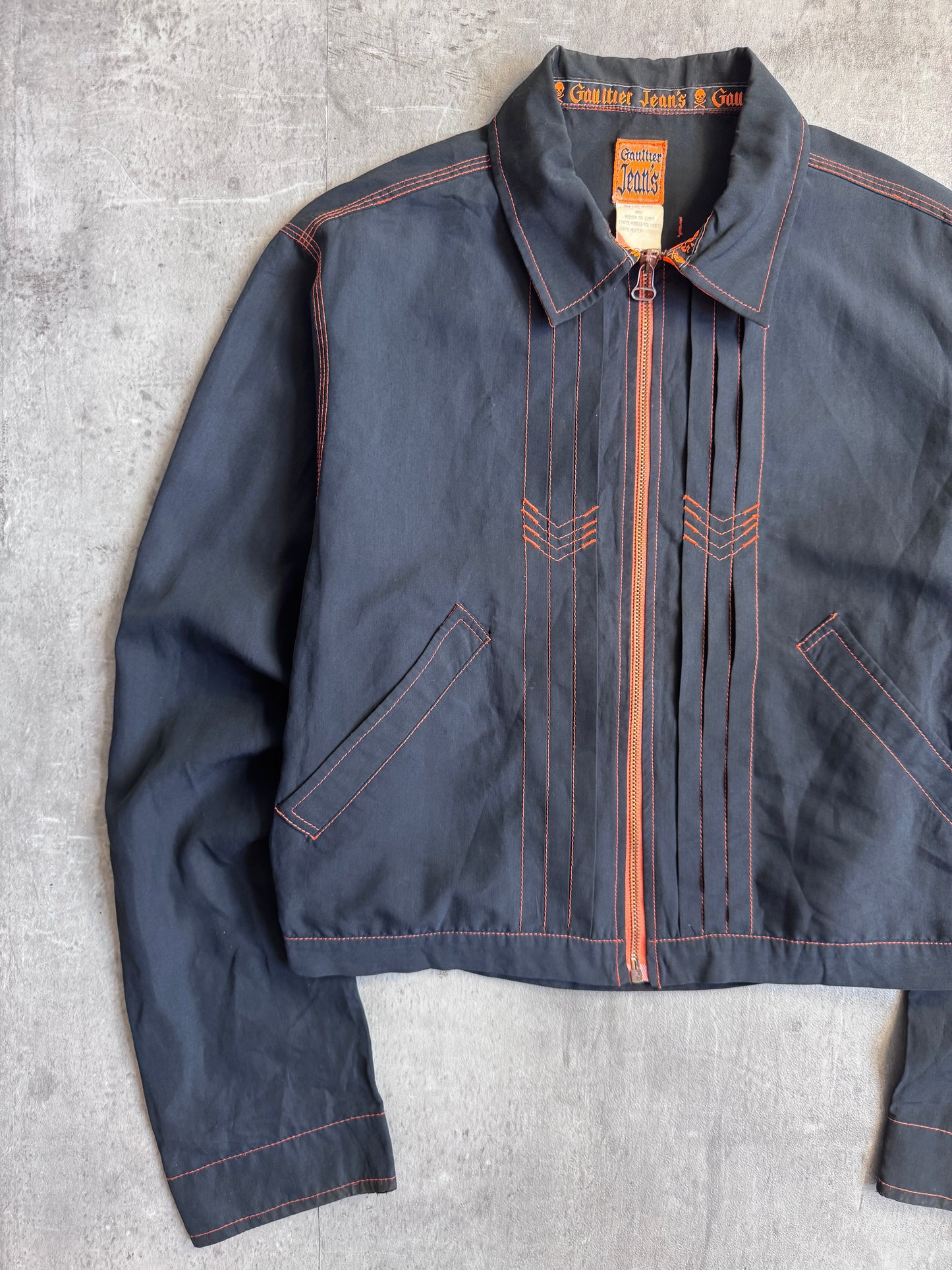 90's Gaultier Jeans Cropped Contrast Stitch Pleated Jacket