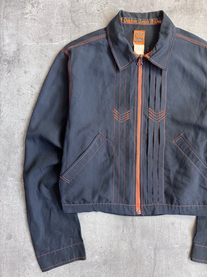90's Gaultier Jeans Cropped Contrast Stitch Pleated Jacket
