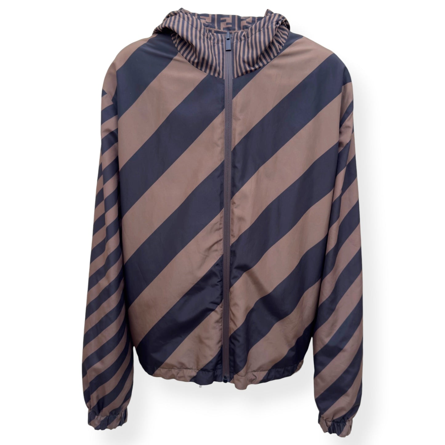 FENDI REVERSIBLE LOGO-PRINT SHELL WINDBREAKER JACKET BROWN 50 / M | Medium, Brown
