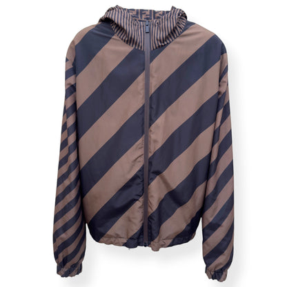 FENDI REVERSIBLE LOGO-PRINT SHELL WINDBREAKER JACKET BROWN 50 / M | Medium, Brown