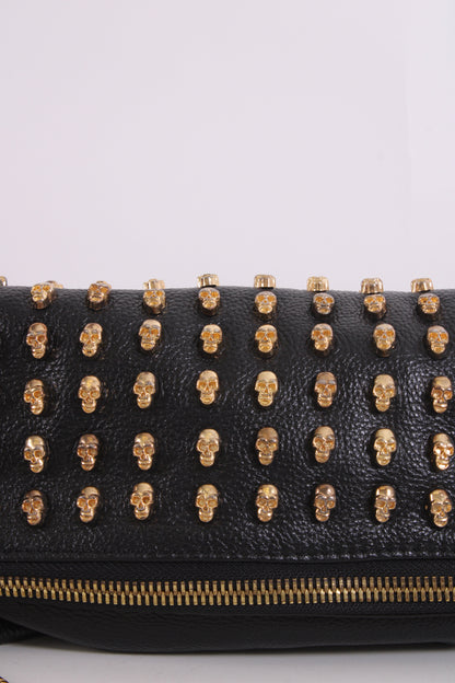 Thomas Wylde Skull Stud Fold Over Clutch Black/ Gold | O/S, Black