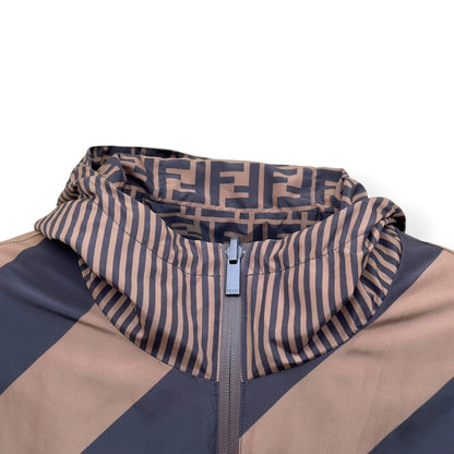 FENDI REVERSIBLE LOGO-PRINT SHELL WINDBREAKER JACKET BROWN 50 / M | Medium, Brown