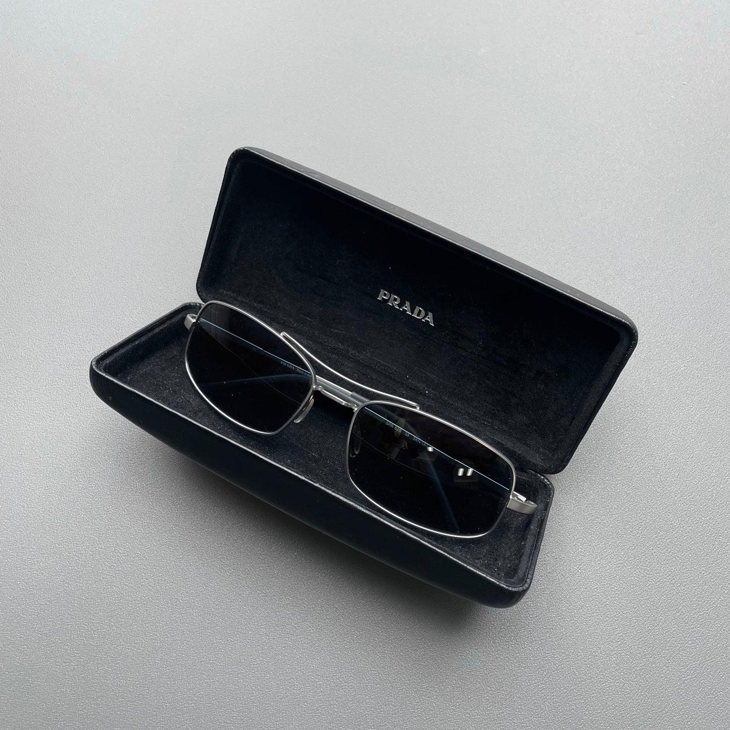 Prada Silver 00s Thin Frame Rectangle Sunglasses | O/S, Silver