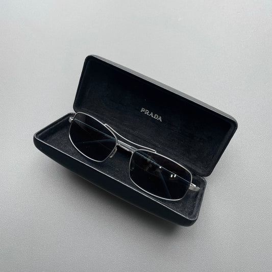 Prada Silver 00s Thin Frame Rectangle Sunglasses | O/S, Silver