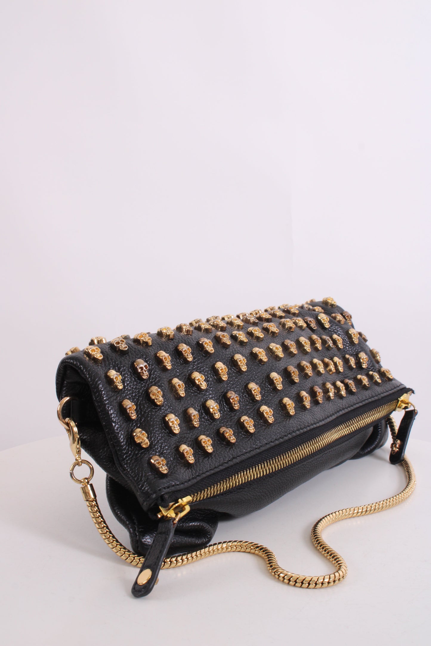Thomas Wylde Skull Stud Fold Over Clutch Black/ Gold | O/S, Black