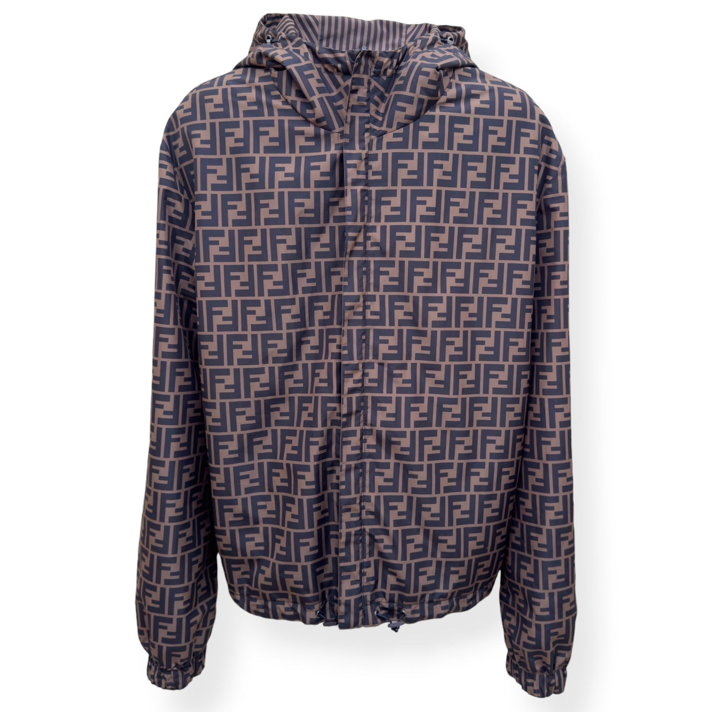 FENDI REVERSIBLE LOGO-PRINT SHELL WINDBREAKER JACKET BROWN 50 / M | Medium, Brown