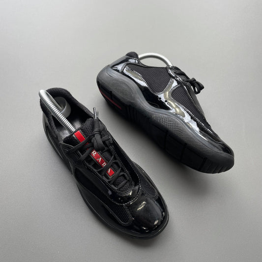 Prada Sport Black 00s Patent Leather America's Cup Trainers | SMALL, Black