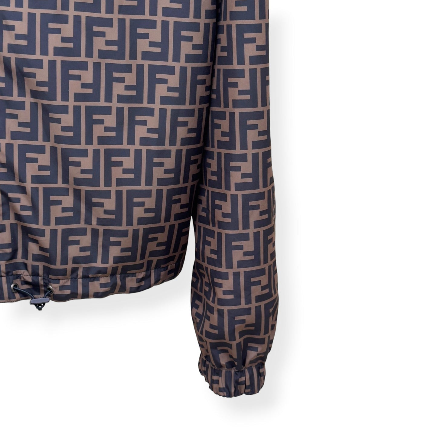 FENDI REVERSIBLE LOGO-PRINT SHELL WINDBREAKER JACKET BROWN 50 / M | Medium, Brown