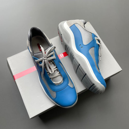 Prada Sport Blue & Grey Re-Edition Leather America's Cup Original Trainers | LARGE, Blue