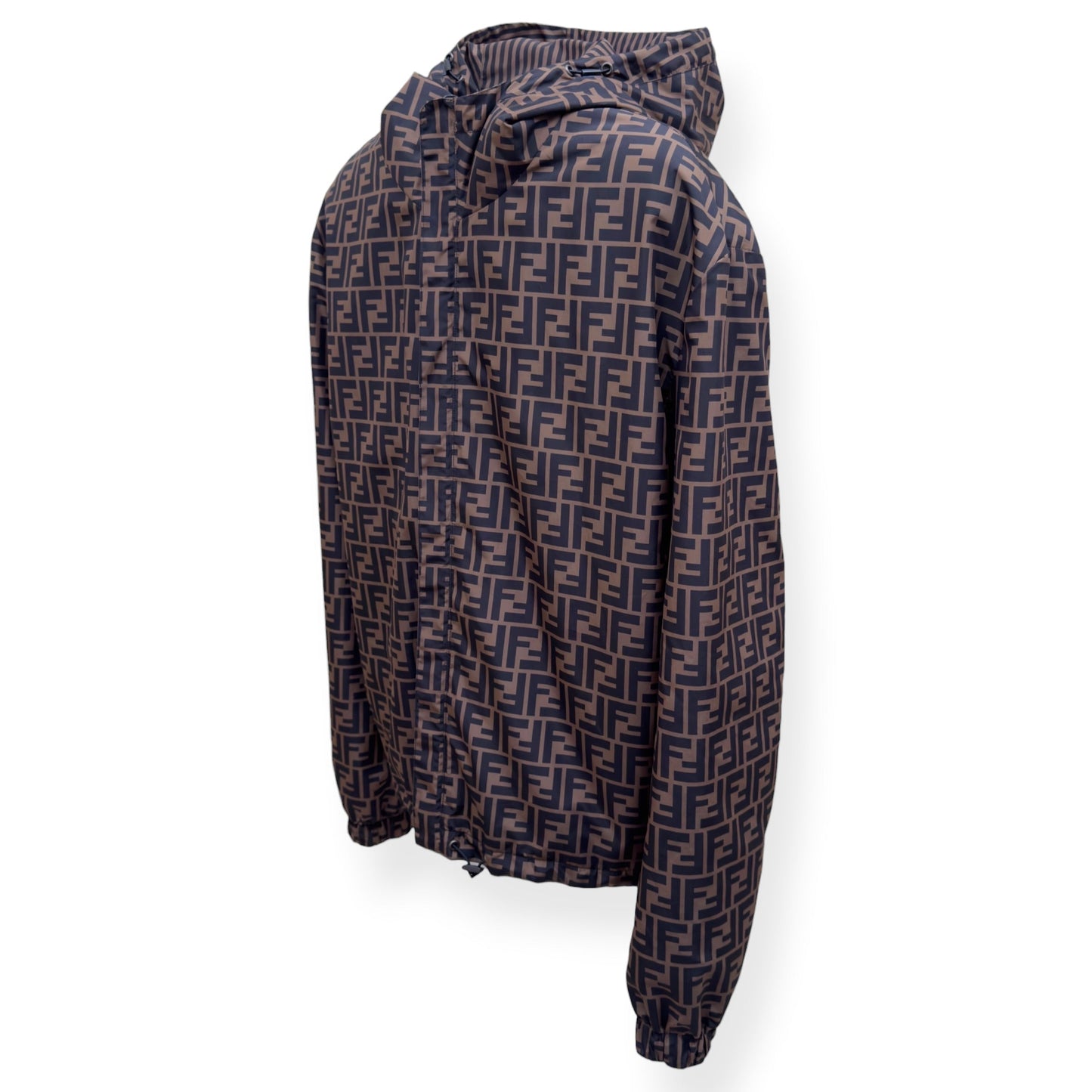 FENDI REVERSIBLE LOGO-PRINT SHELL WINDBREAKER JACKET BROWN 50 / M | Medium, Brown