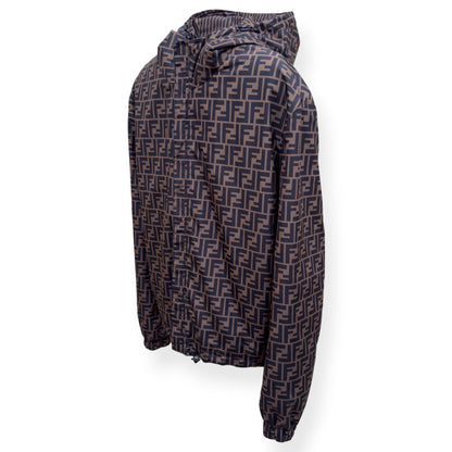 FENDI REVERSIBLE LOGO-PRINT SHELL WINDBREAKER JACKET BROWN 50 / M | Medium, Brown