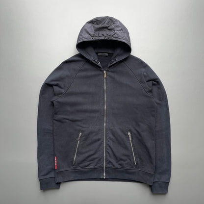 Prada Sport Black 2017 Nylon Hood Zip-Through Hoodie | X-Large, Black