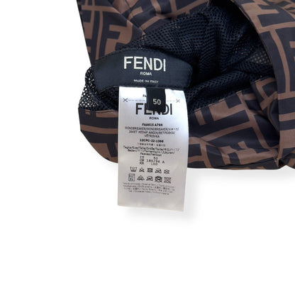 FENDI REVERSIBLE LOGO-PRINT SHELL WINDBREAKER JACKET BROWN 50 / M | Medium, Brown