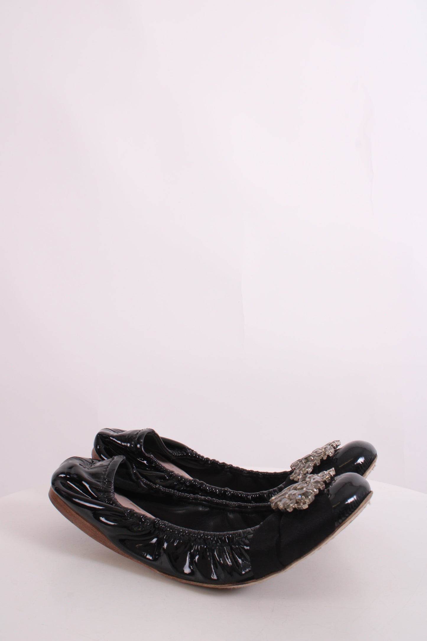 Miu Miu Patent Crystal Detail Ballet Flats Black 38 | O/S, Black