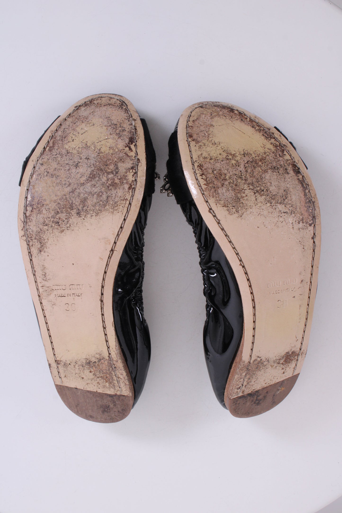 Miu Miu Patent Crystal Detail Ballet Flats Black 38 | O/S, Black