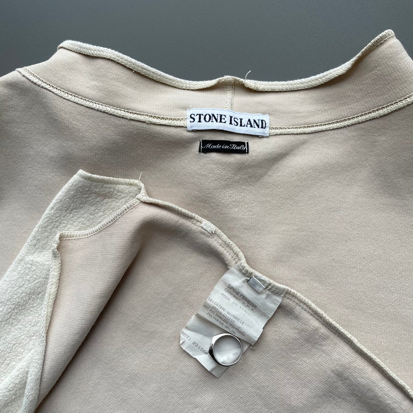 Stone Island Cream AW95 Green Edge Badge Fleece Jumper | XX-Large, Multicoloured