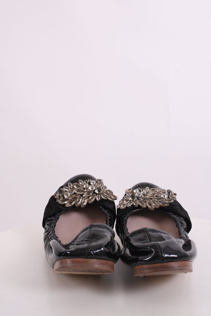 Miu Miu Patent Crystal Detail Ballet Flats Black 38 | O/S, Black