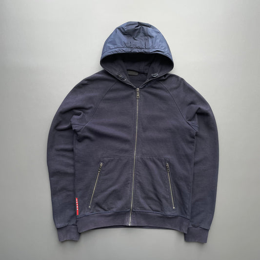 Prada Sport Navy 2018 Nylon Hood Zip-Through Hoodie | Small, Navy
