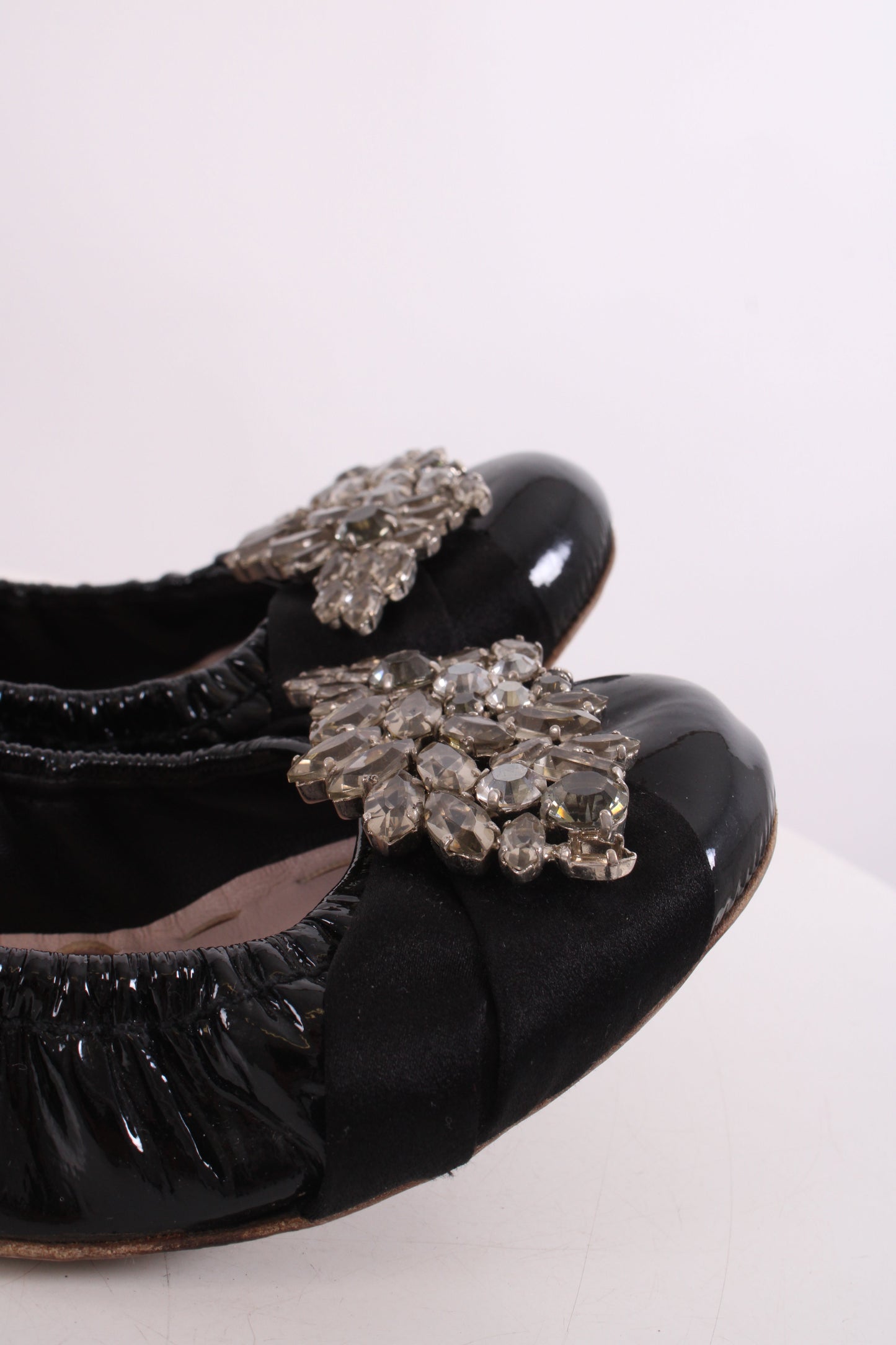 Miu Miu Patent Crystal Detail Ballet Flats Black 38 | O/S, Black