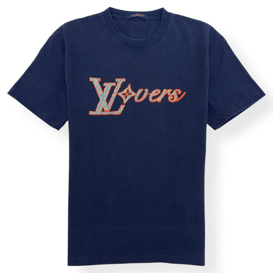 LOUIS VUITTON LOVERS EMBROIDERED T-SHIRT NAVY L | Large, Navy