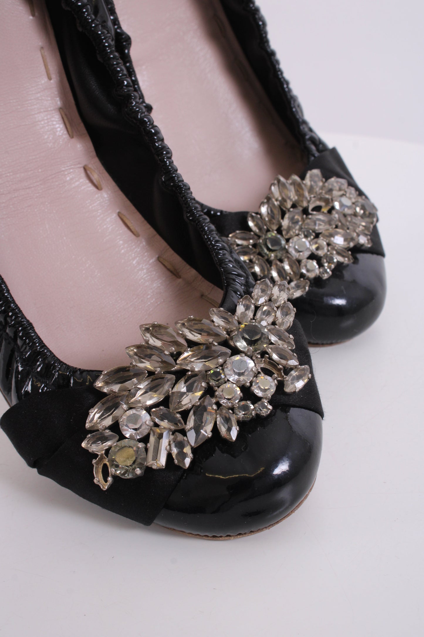 Miu Miu Patent Crystal Detail Ballet Flats Black 38 | O/S, Black