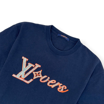 LOUIS VUITTON LOVERS EMBROIDERED T-SHIRT NAVY L | Large, Navy