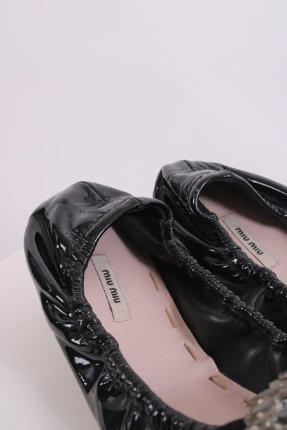 Miu Miu Patent Crystal Detail Ballet Flats Black 38 | O/S, Black