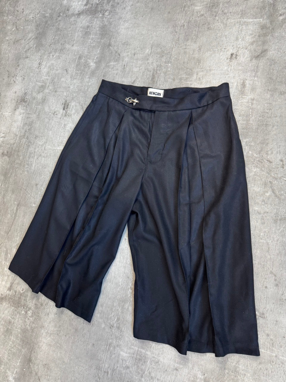VT Rework: Black Cotton Pleated Shorts