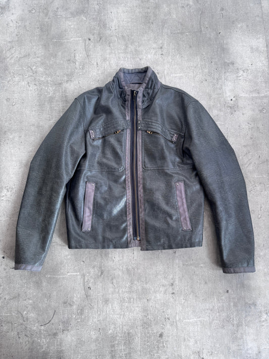 Armani Jeans Grey Leather Motor Jacket