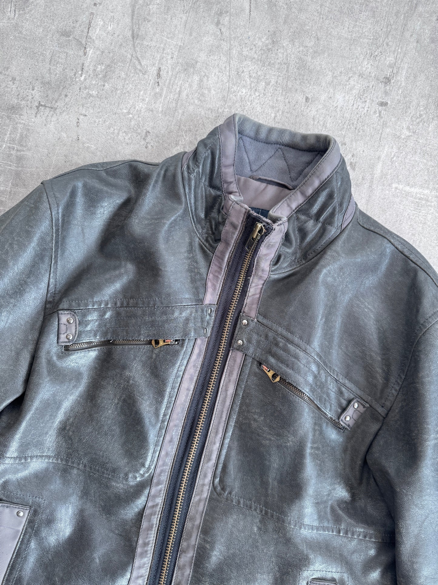 Armani Jeans Grey Leather Motor Jacket