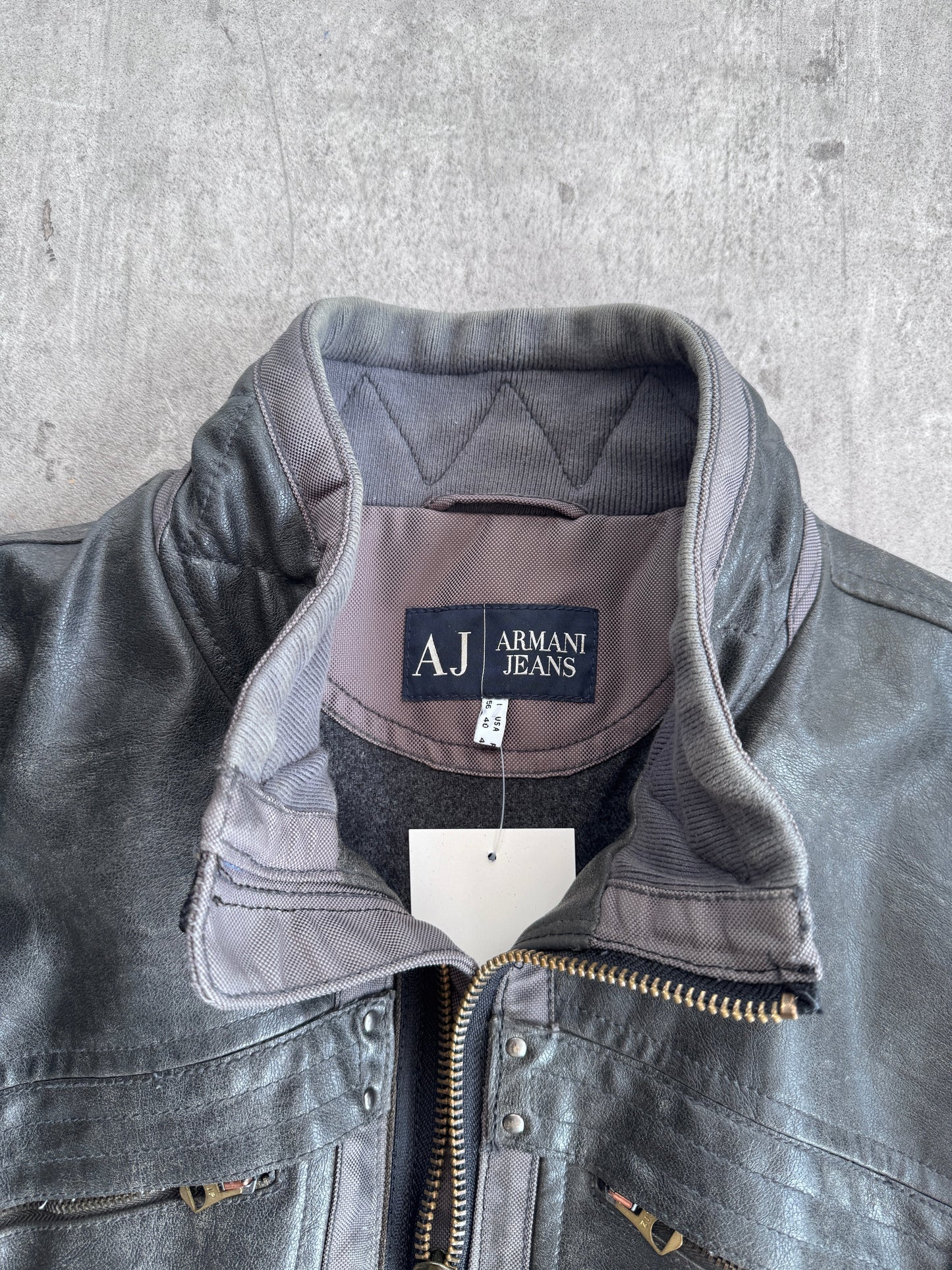 Armani Jeans Grey Leather Motor Jacket