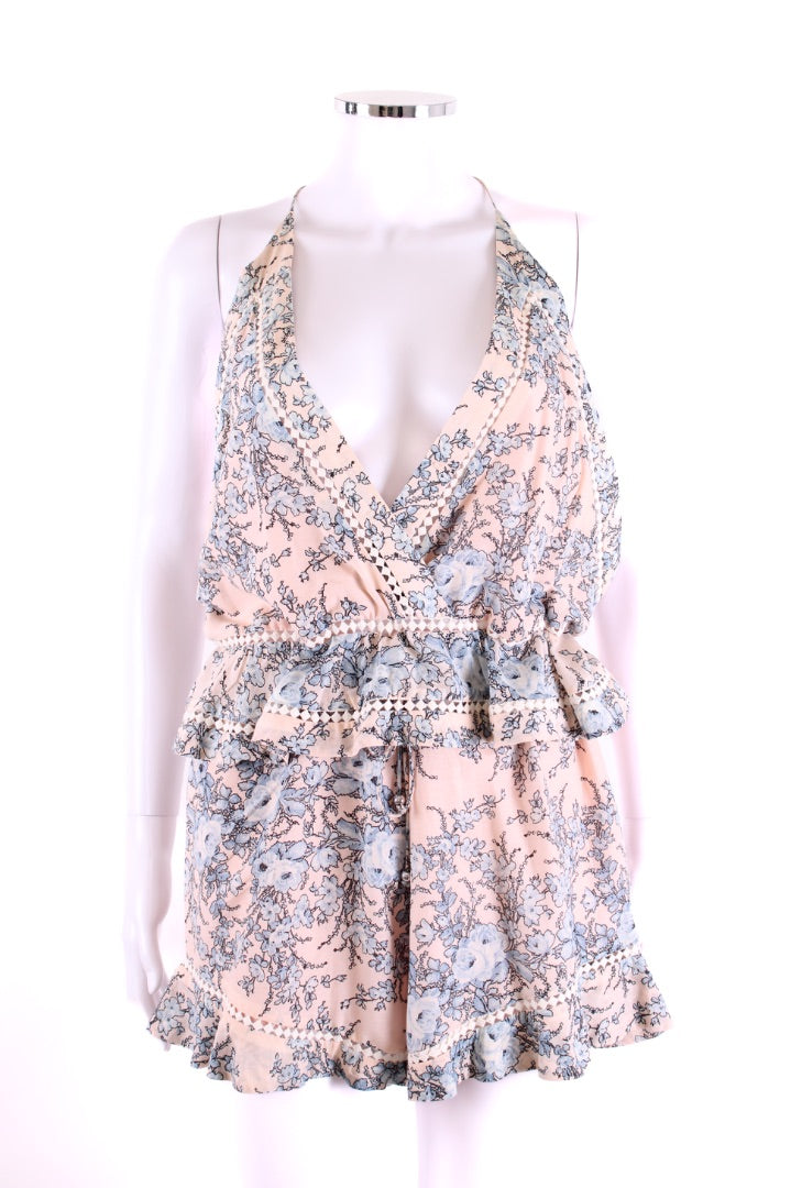 Zimmermann Halter Neck Floral Playsuit Pink/ Blue S | Default Title, Blue