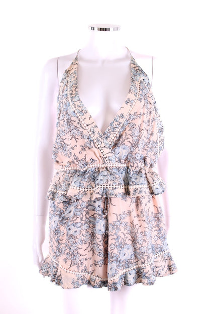 Zimmermann Halter Neck Floral Playsuit Pink/ Blue S | Default Title, Blue