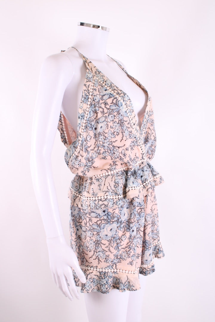 Zimmermann Halter Neck Floral Playsuit Pink/ Blue S | Default Title, Blue