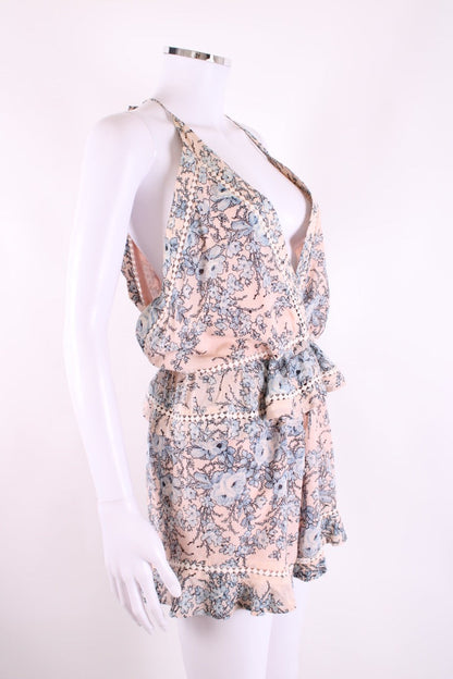 Zimmermann Halter Neck Floral Playsuit Pink/ Blue S | Default Title, Blue