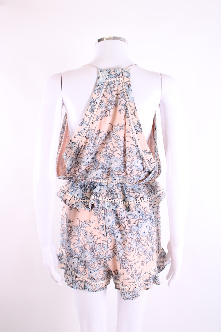 Zimmermann Halter Neck Floral Playsuit Pink/ Blue S | Default Title, Blue