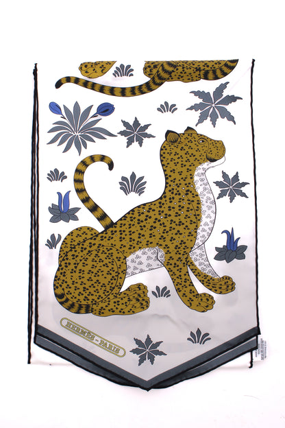 Hermes Les Leopards Maxi Twilly Scarf White/ Mustard | O/S, White